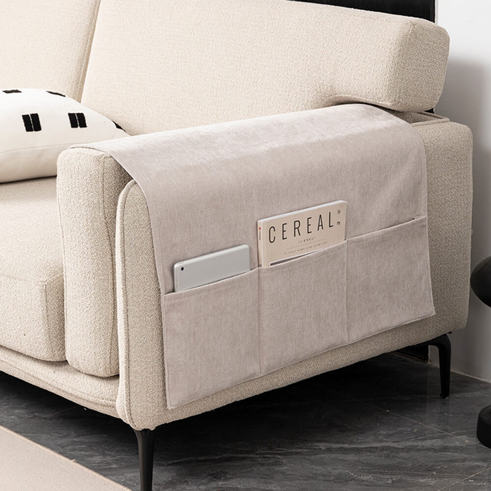 Chenille Anti-Scratch Sofa Armrest Cover with Magazine Holder, Comfortable Couch Protector for Living Room Furniture