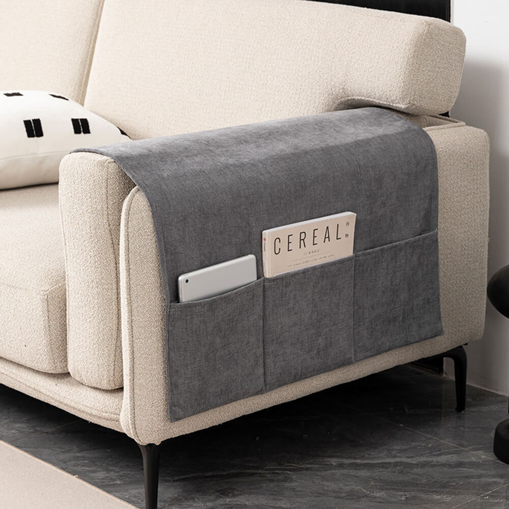 Chenille Anti-Scratch Sofa Armrest Cover with Magazine Holder, Comfortable Couch Protector for Living Room Furniture