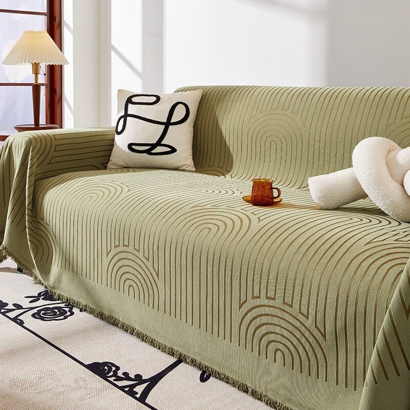 Scratch-Resistant Chenille Throw Couch Cover with Minimalist Arch Motif