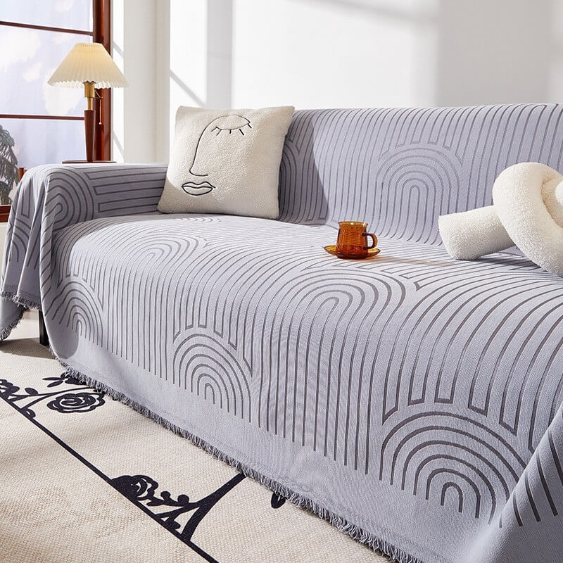 Scratch-Resistant Chenille Throw Couch Cover with Minimalist Arch Motif