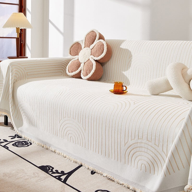 Scratch-Resistant Chenille Throw Couch Cover with Minimalist Arch Motif