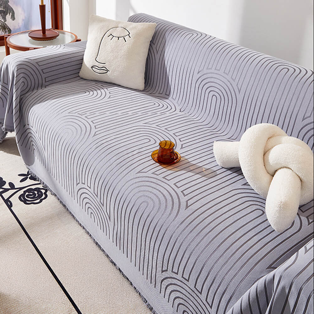 Scratch-Resistant Chenille Throw Couch Cover with Minimalist Arch Motif