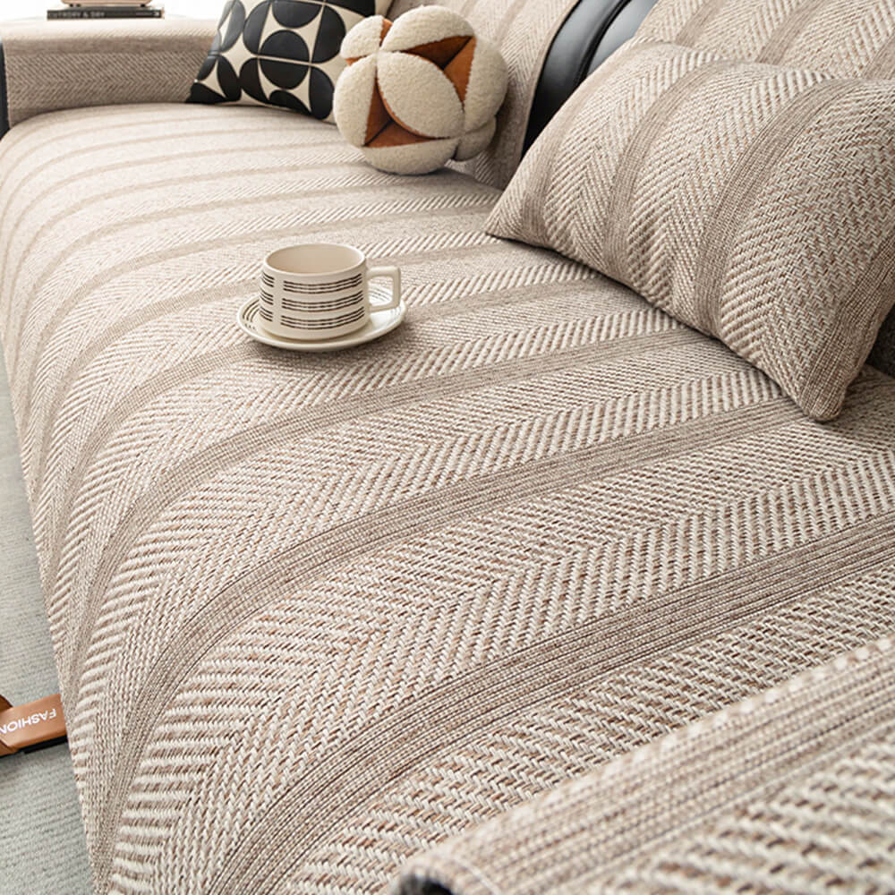 Minimalist Herringbone Weave Breathable Faux Linen All-Season Sofa Cover