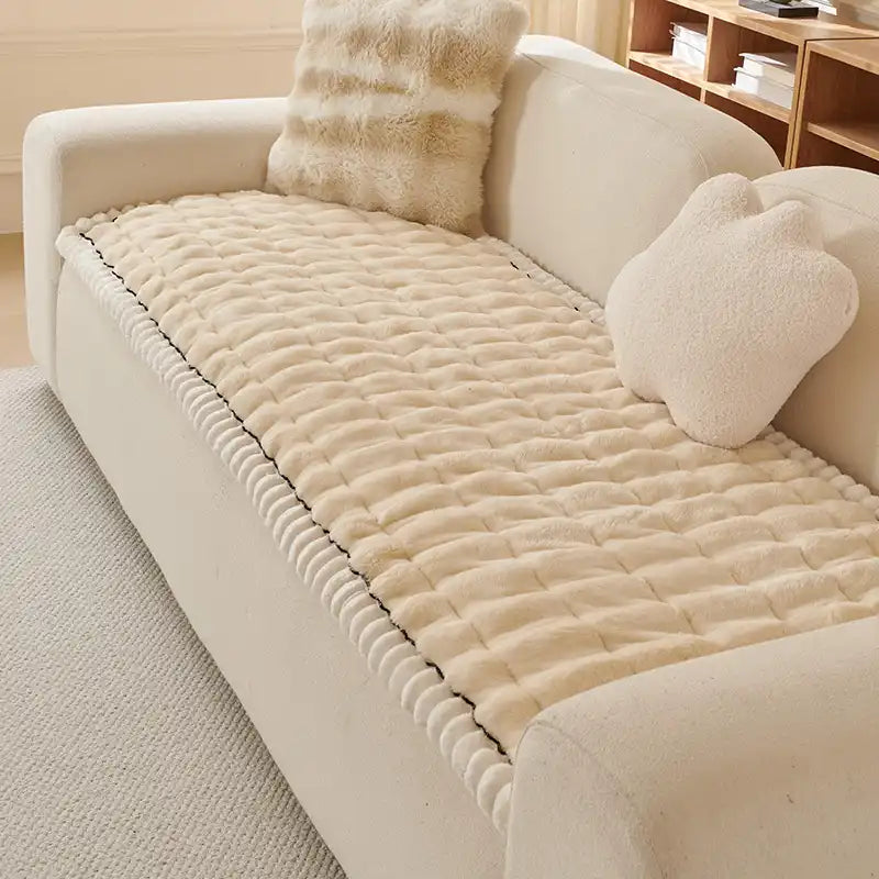 Solid-Color Fluffy Thickened Couch Cover for Sofa Decor