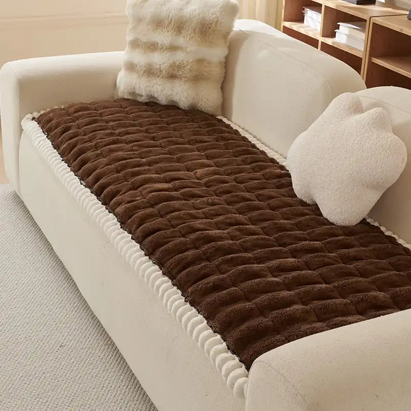 Solid-Color Fluffy Thickened Couch Cover for Sofa Decor