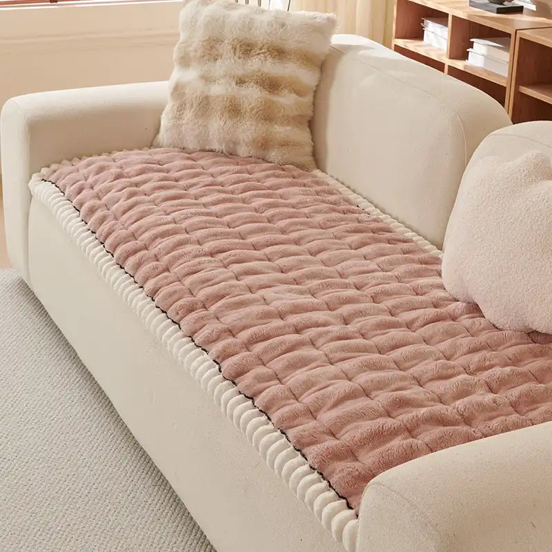 Solid-Color Fluffy Thickened Couch Cover for Sofa Decor