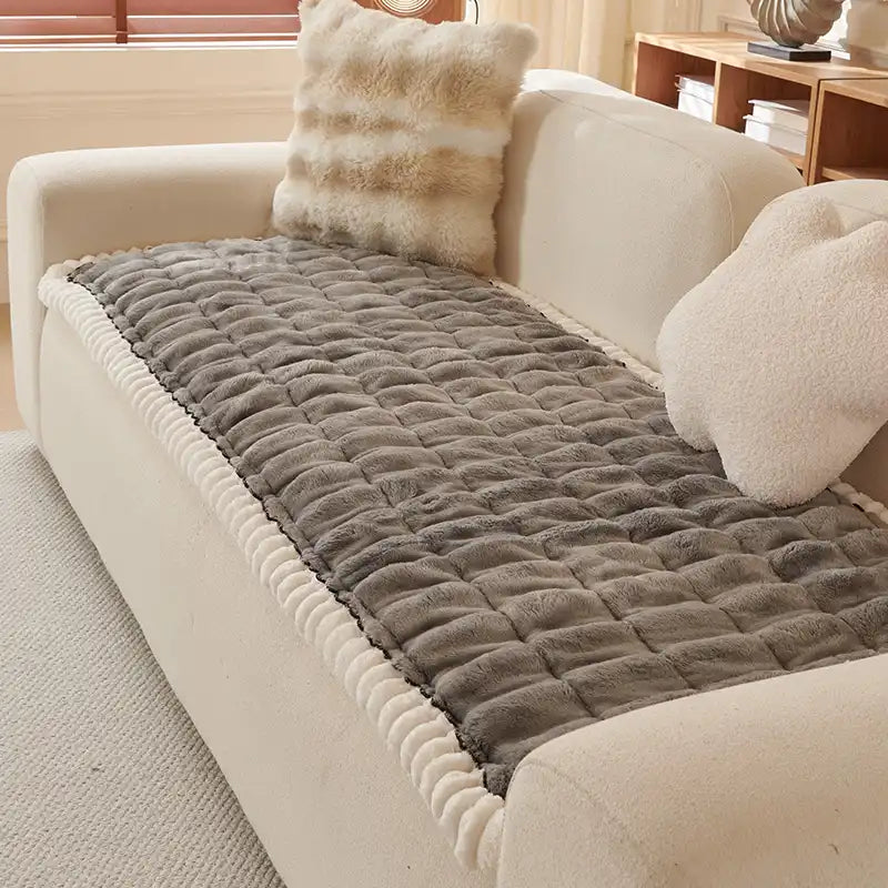 Solid-Color Fluffy Thickened Couch Cover for Sofa Decor