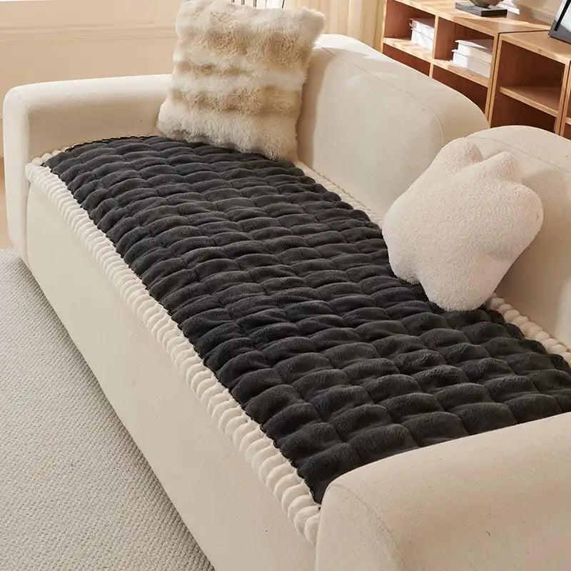 Solid-Color Fluffy Thickened Couch Cover for Sofa Decor