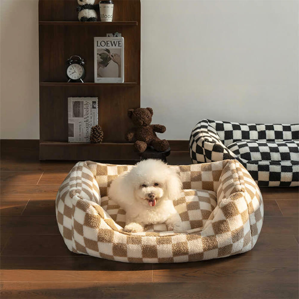 Stylish Checkerboard Removable Washable Dog Sofa Bed for Warmth and Comfort