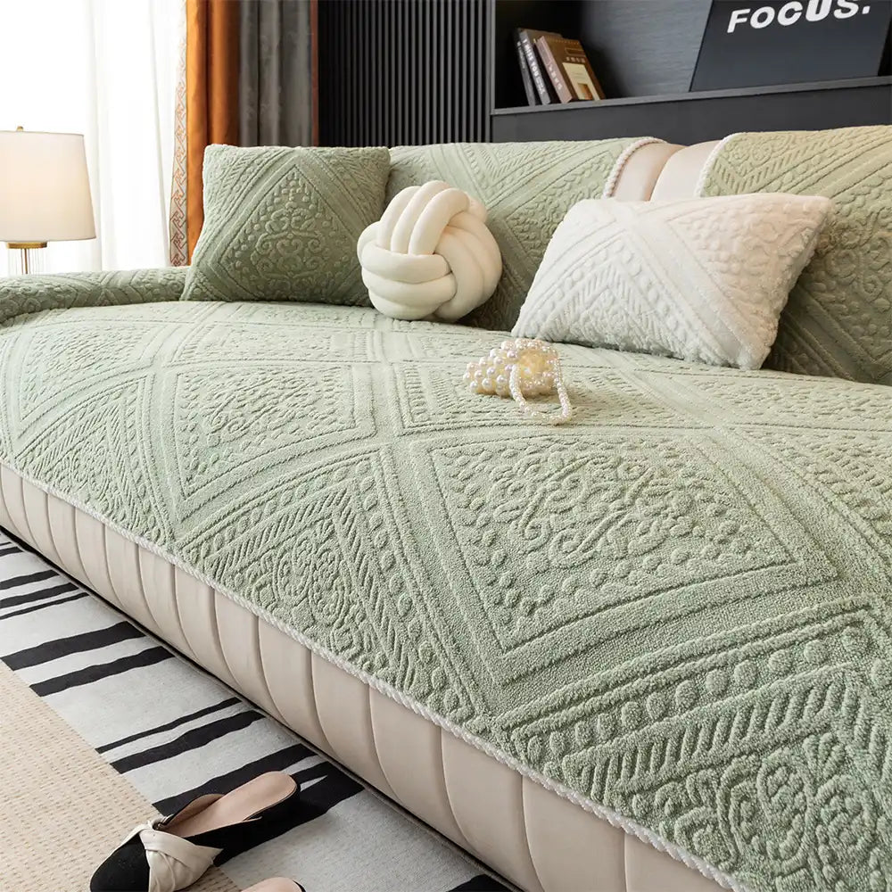 All-Season Nordic Style Carved Plush Decorative Non-Slip Sofa Cover