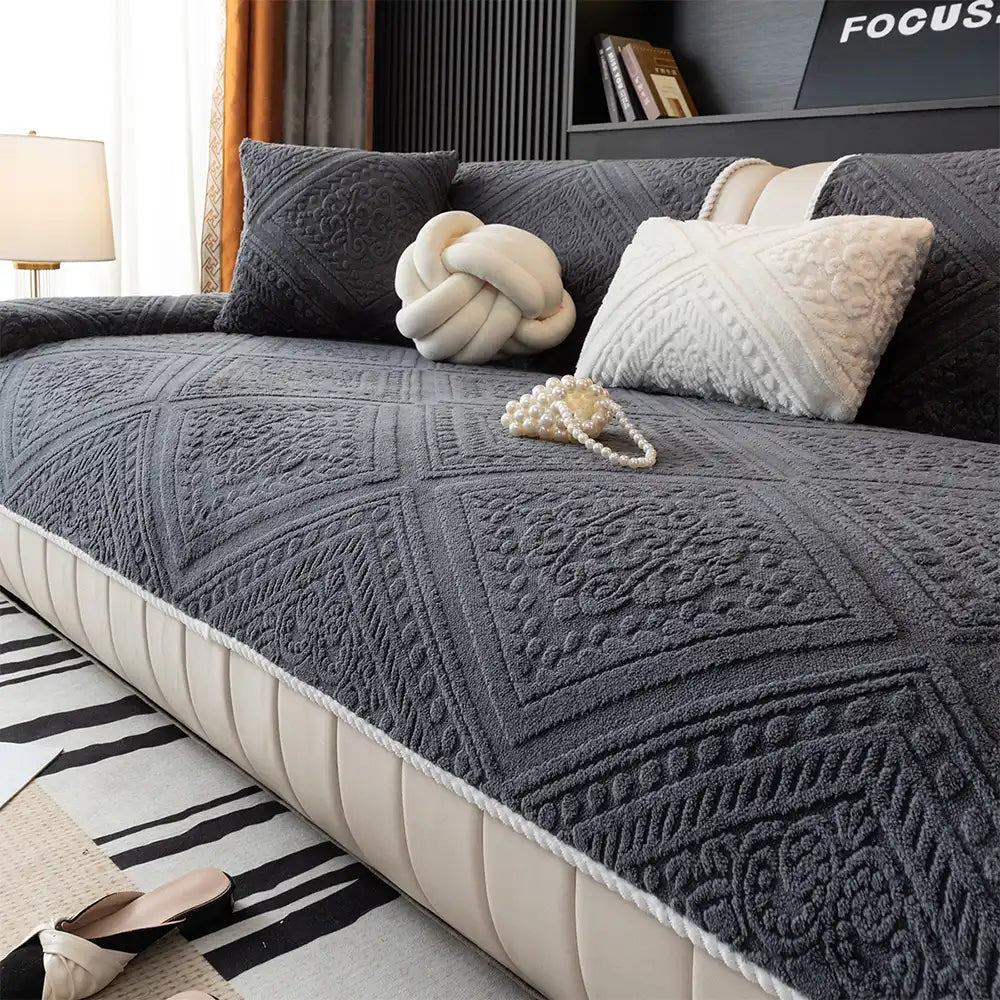 All-Season Nordic Style Carved Plush Decorative Non-Slip Sofa Cover