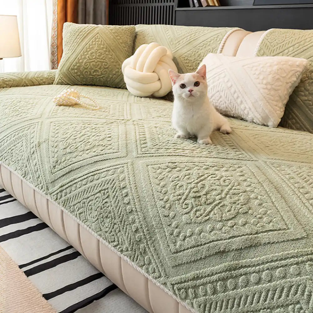 All-Season Nordic Style Carved Plush Decorative Non-Slip Sofa Cover