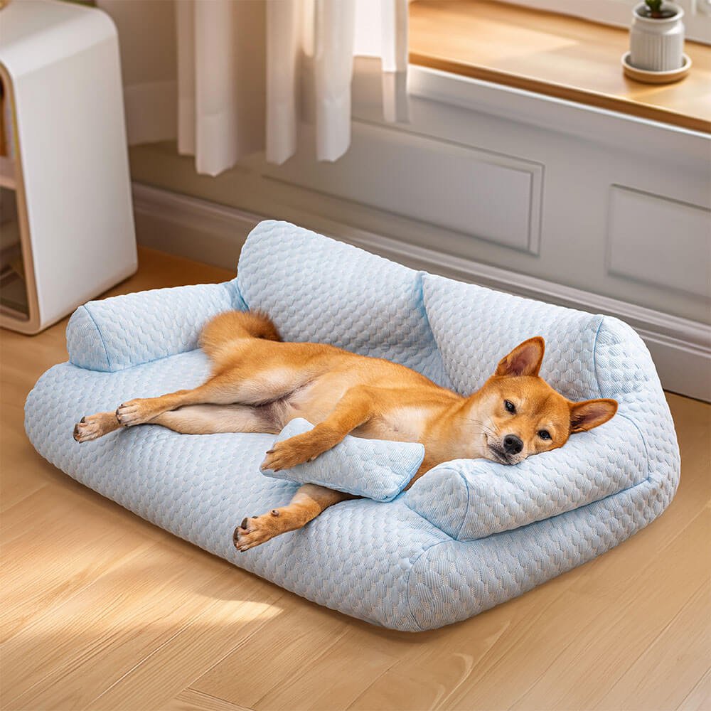Ice Silk Cooling Pet Bed, Breathable and Washable Dog Sofa Bed