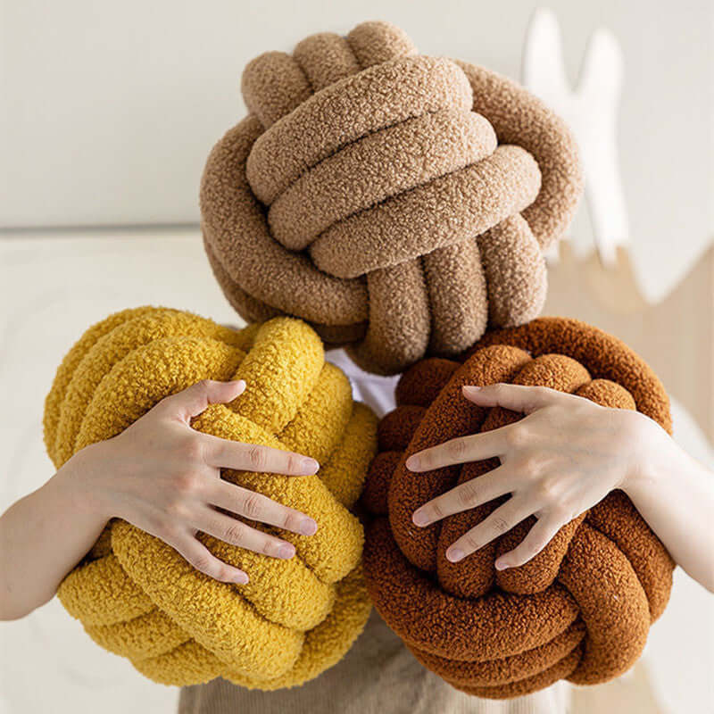 Knotted Ball Pillow, Hand-Knit Living Room Cushion