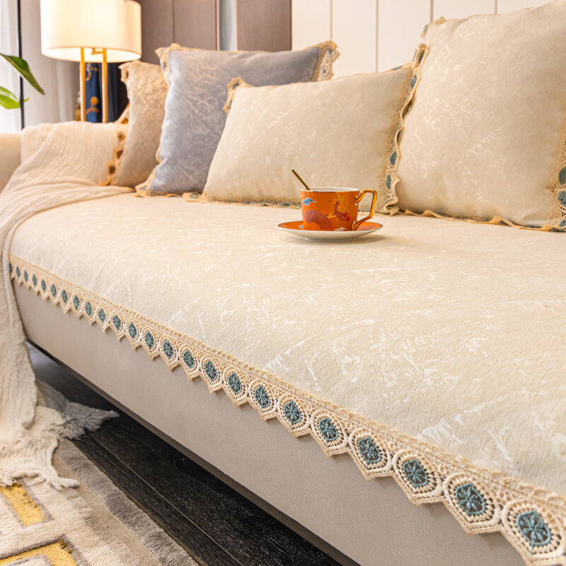 Light Luxury Chenille Sofa Cushion, Non-Slip Back Cover for L-Shaped Sofa