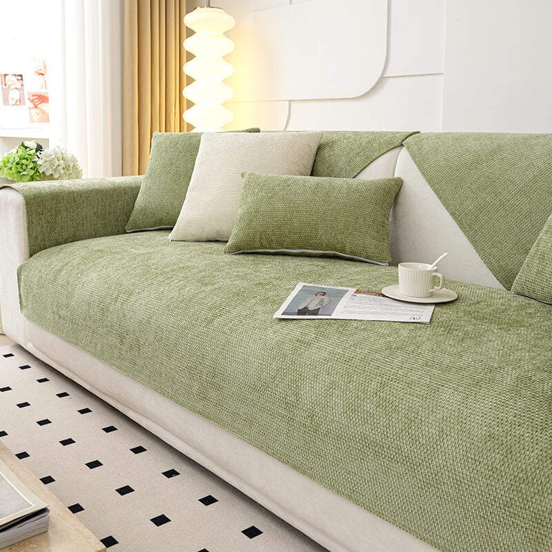 Chenille Sofa Cushion, Four-Season Universal Non-Slip L-Shaped Sofa Cover, Solid Color Cover Cloth