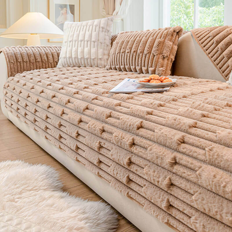 Rabbit Velvet Plush Sofa Cushion, Winter Thickened Non-Slip Leather Sofa Cover