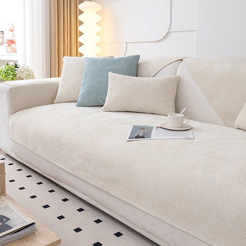 Chenille Sofa Cushion, Four-Season Universal Non-Slip L-Shaped Sofa Cover, Solid Color Cover Cloth