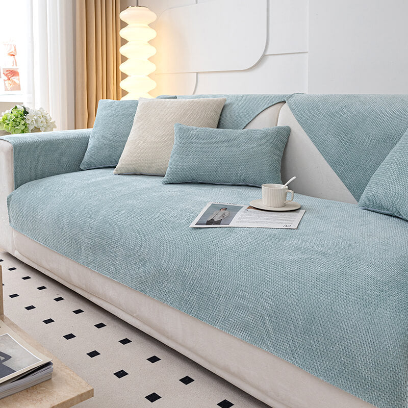 Chenille Sofa Cushion, Four-Season Universal Non-Slip L-Shaped Sofa Cover, Solid Color Cover Cloth