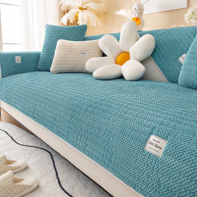 Corduroy Sofa Cushions for All Seasons, L-Shaped Sofa Compatible, Thickened Plush Back Towel Cover
