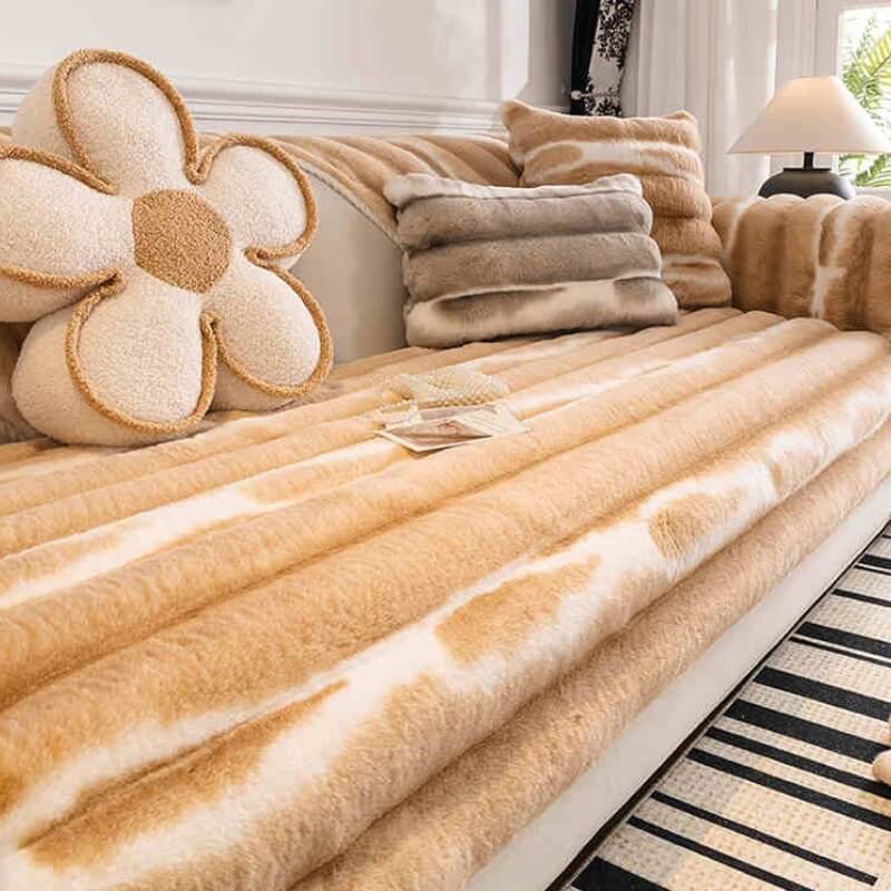 Modèles antidérapants épais en peluche 2023, coussin de canapé de forme universelle quatre saisons, style de luxe léger en peluche de lapin 