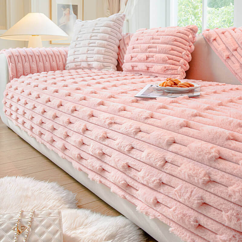 Rabbit Velvet Plush Sofa Cushion, Winter Thickened Non-Slip Leather Sofa Cover