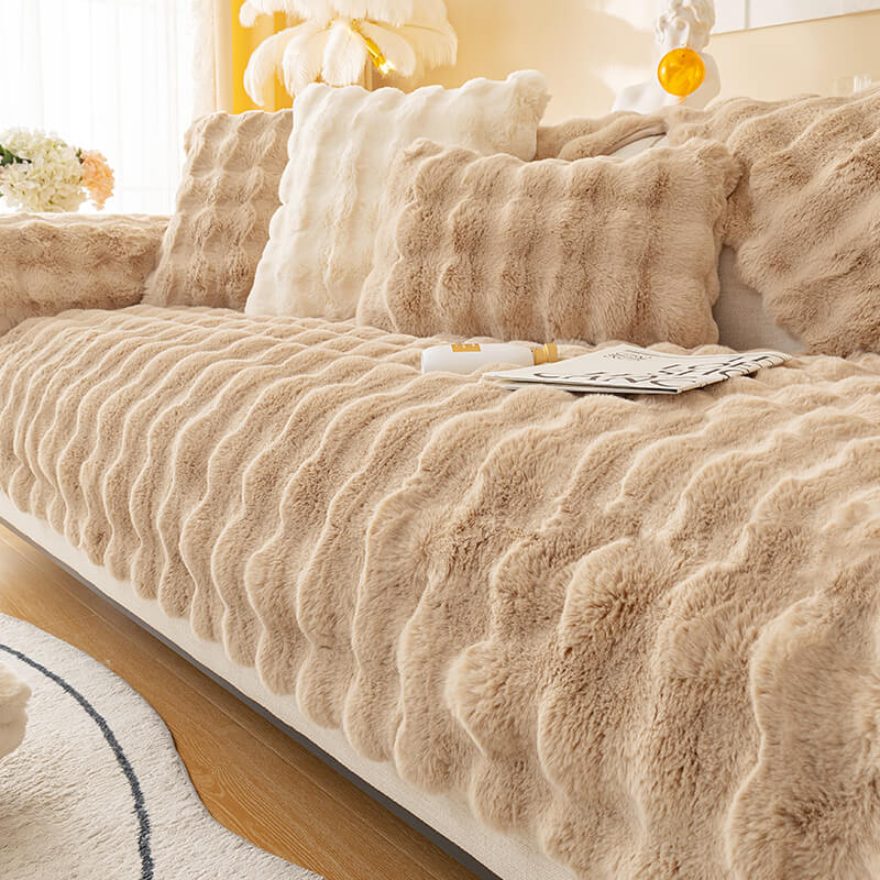 Rabbit Plush Sofa Cushion, Non-Fluff Thickened Non-Slip Universal Cover