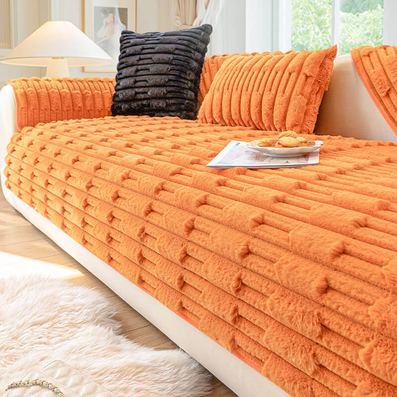 Rabbit Velvet Plush Sofa Cushion, Winter Thickened Non-Slip Leather Sofa Cover