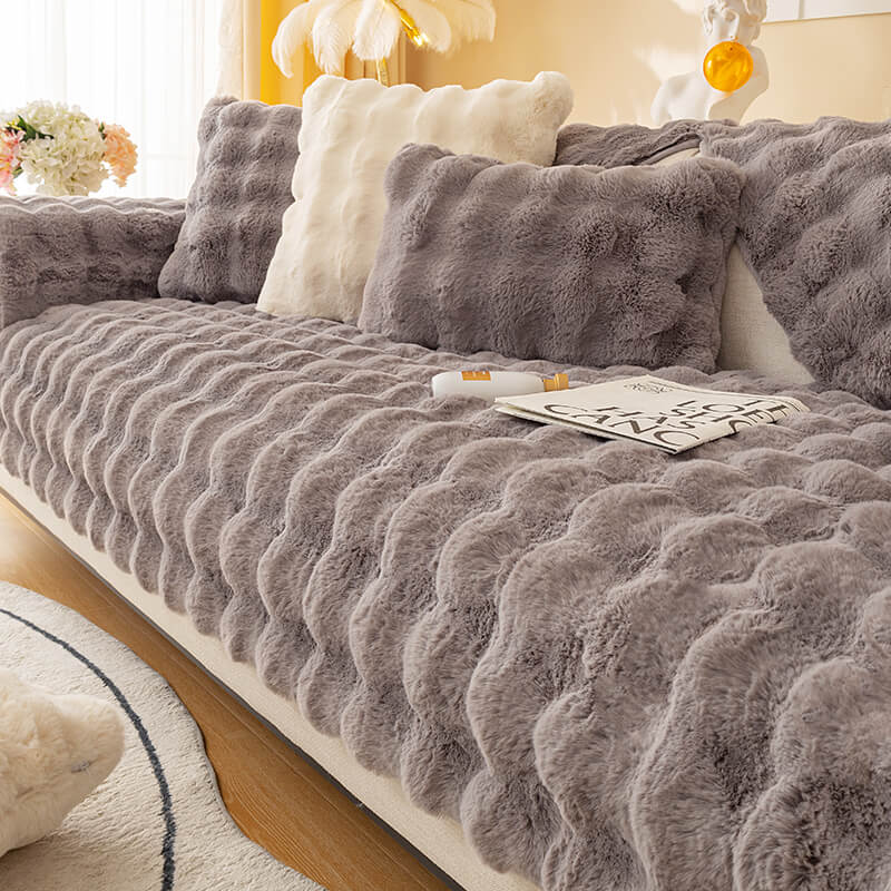 Rabbit Plush Sofa Cushion, Non-Fluff Thickened Non-Slip Universal Cover