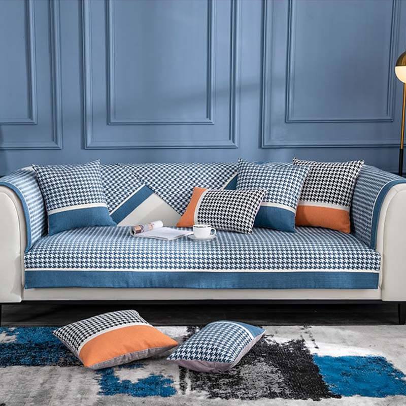 Classic Houndstooth Print Chenille Non-Slip Sofa Cover
