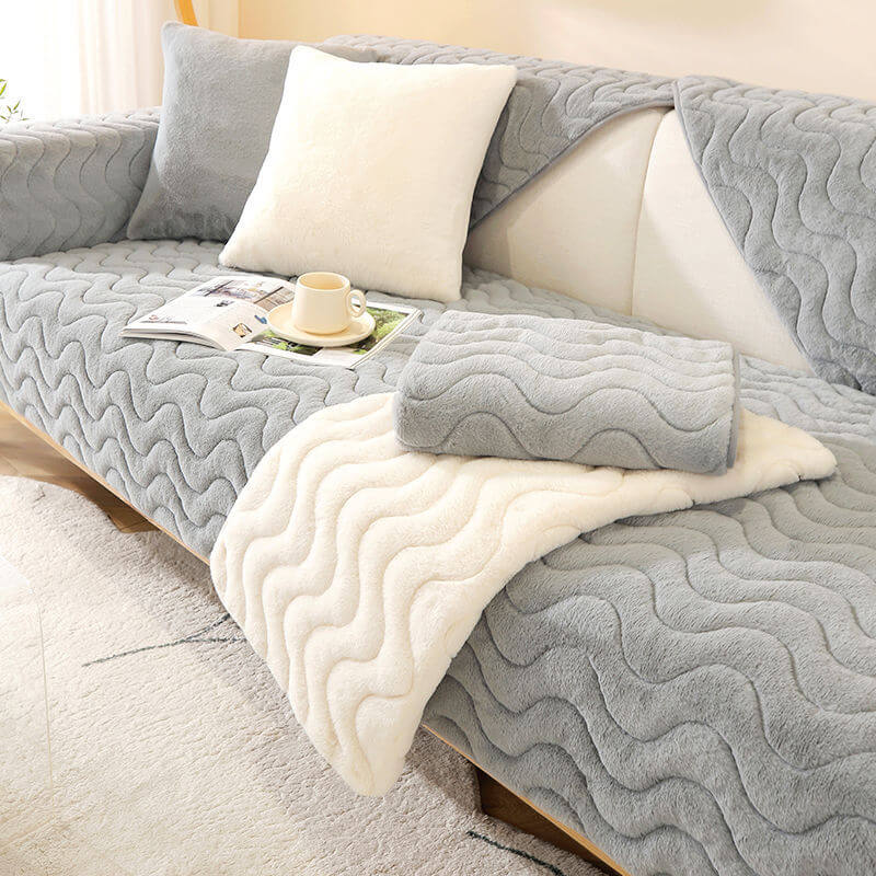 Wave Pattern Soft Plush Non-Slip Sofa Cover