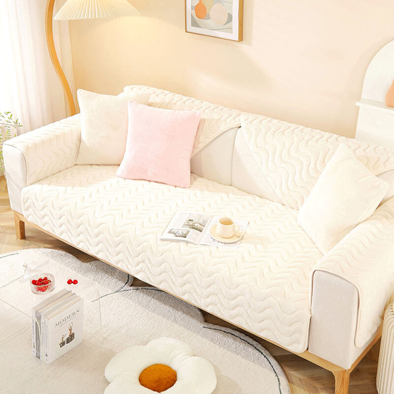 Wave Pattern Soft Plush Non-Slip Sofa Cover