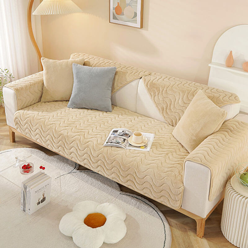 Wave Pattern Soft Plush Non-Slip Sofa Cover
