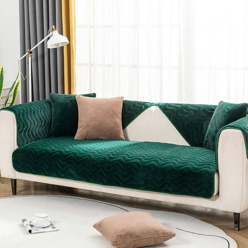 Wave Pattern Soft Plush Non-Slip Sofa Cover