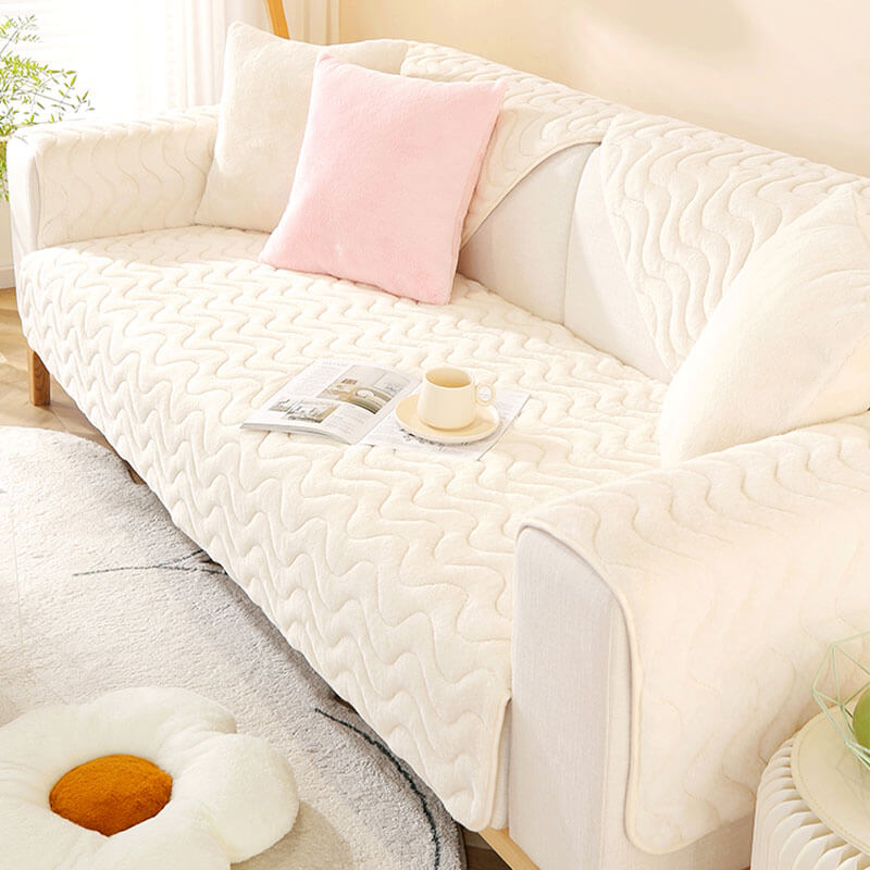 Wave Pattern Soft Plush Non-Slip Sofa Cover