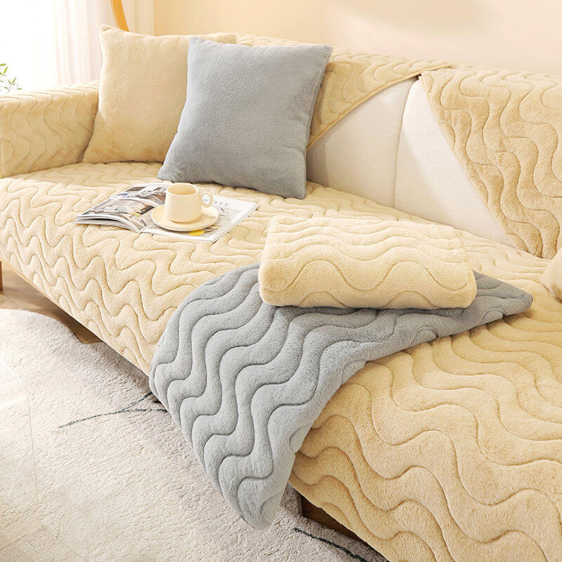 Wave Pattern Soft Plush Non-Slip Sofa Cover
