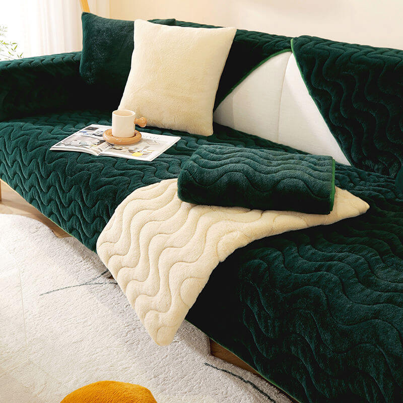 Wave Pattern Soft Plush Non-Slip Sofa Cover
