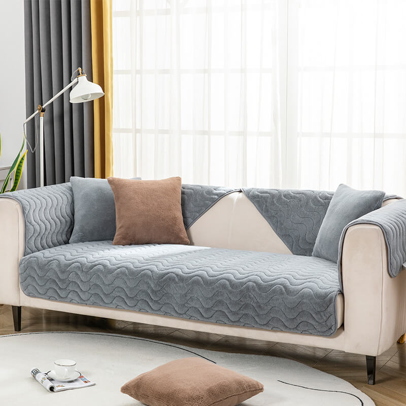 Wave Pattern Soft Plush Non-Slip Sofa Cover