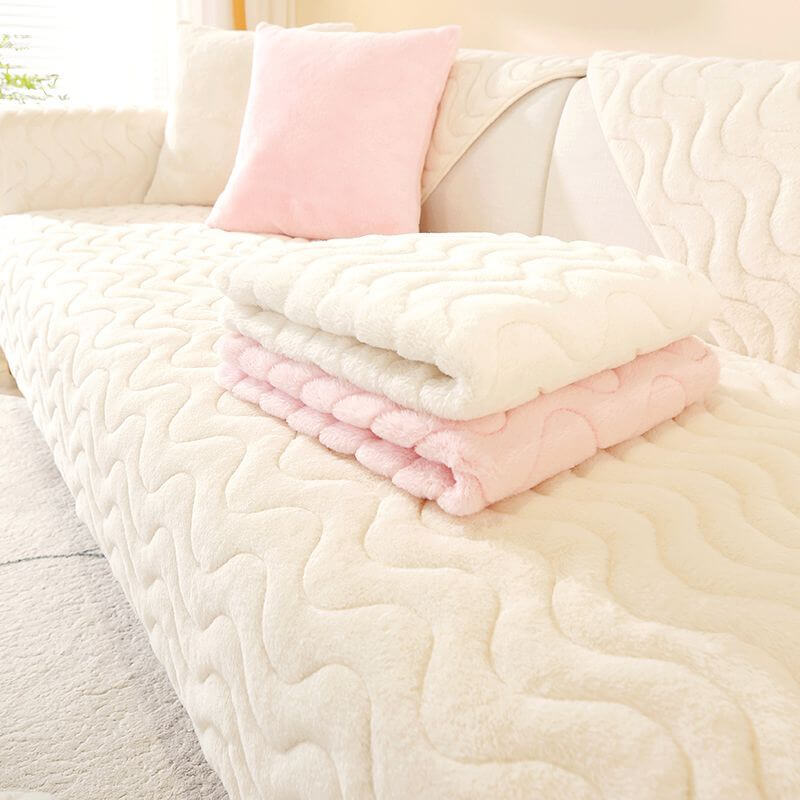 Wave Pattern Soft Plush Non-Slip Sofa Cover