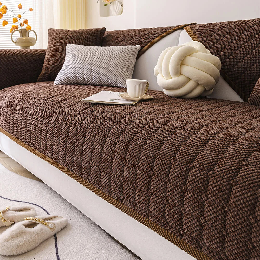 Cozy Quilted Grid Corduroy Thickened Anti-Slip Sofa Cover