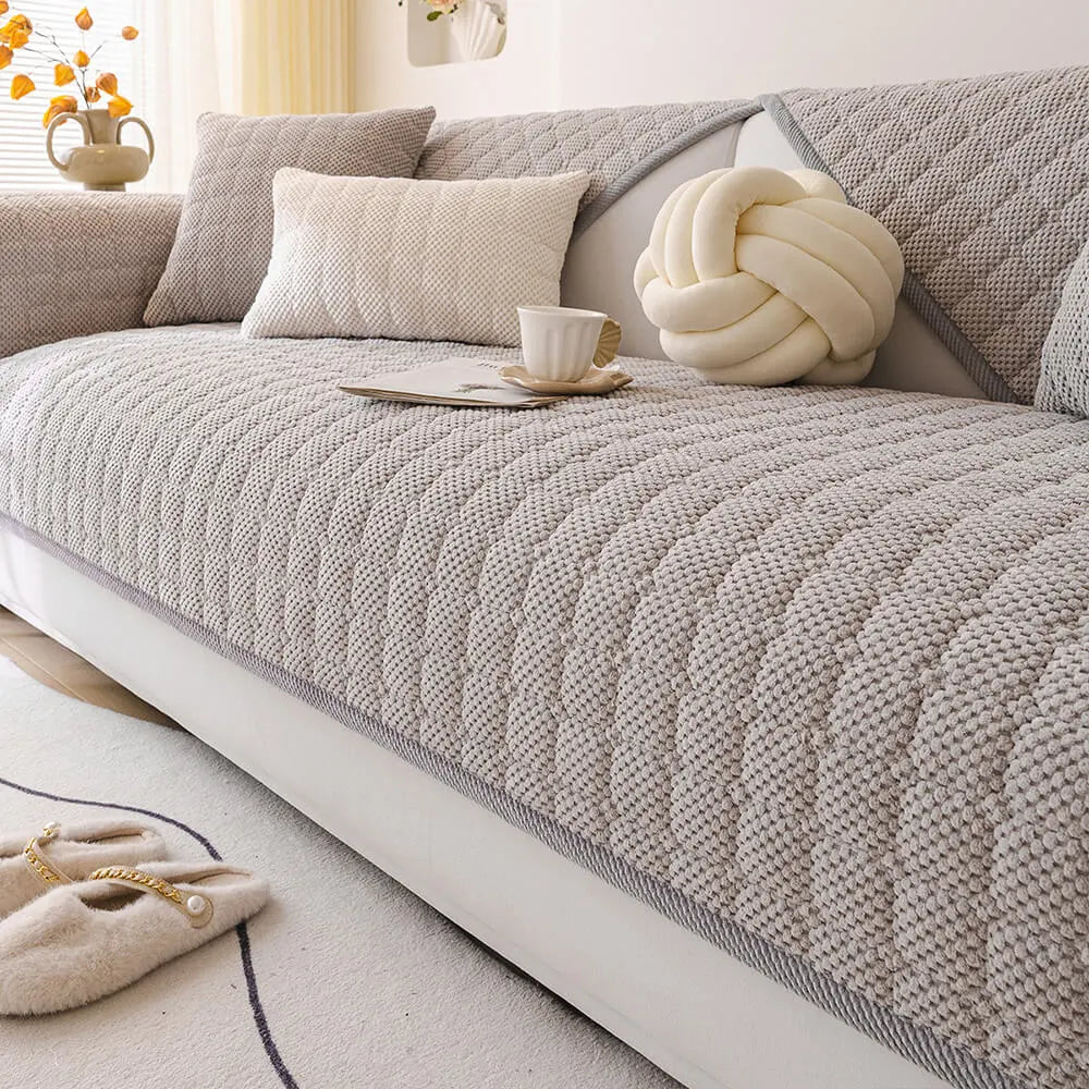 Cozy Quilted Grid Corduroy Thickened Anti-Slip Sofa Cover