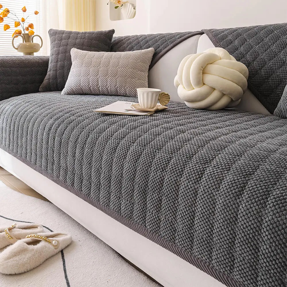 Cozy Quilted Grid Corduroy Thickened Anti-Slip Sofa Cover