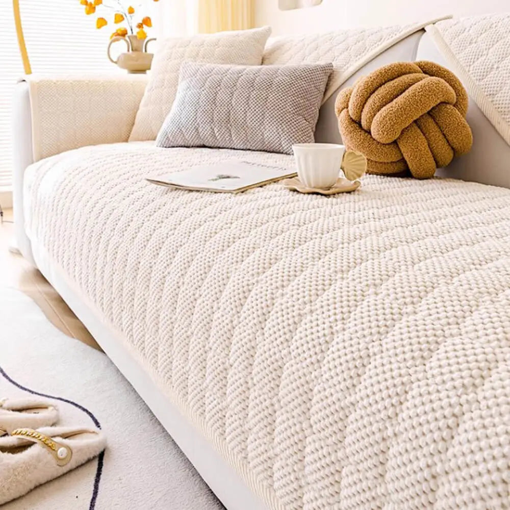 Cozy Quilted Grid Corduroy Thickened Anti-Slip Sofa Cover