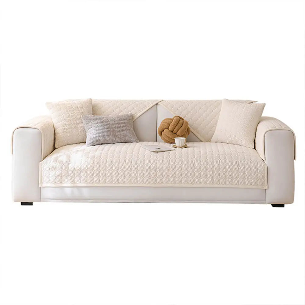 Cozy Quilted Grid Corduroy Thickened Anti-Slip Sofa Cover