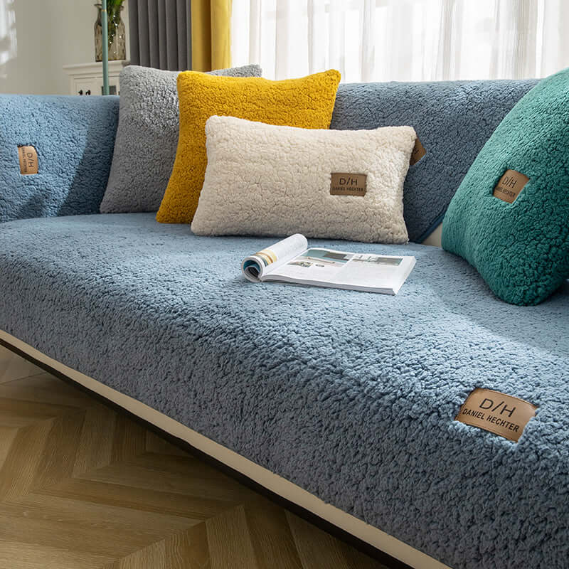 Cuscino per divano in lana d'agnello 2023, copridivano antiscivolo moderno e minimalista universale ispessito 