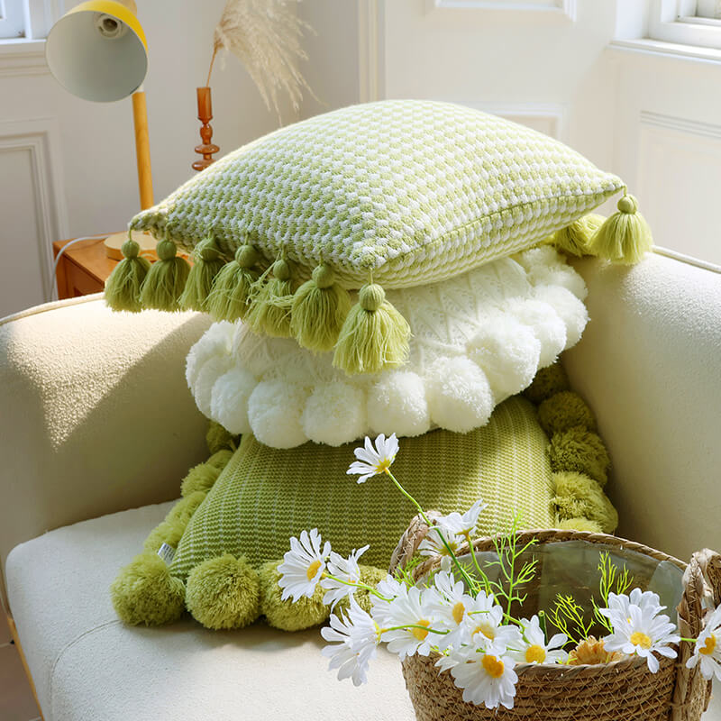 Petit oreiller à pampilles tricoté, support lombaire frais pour salon, chevet