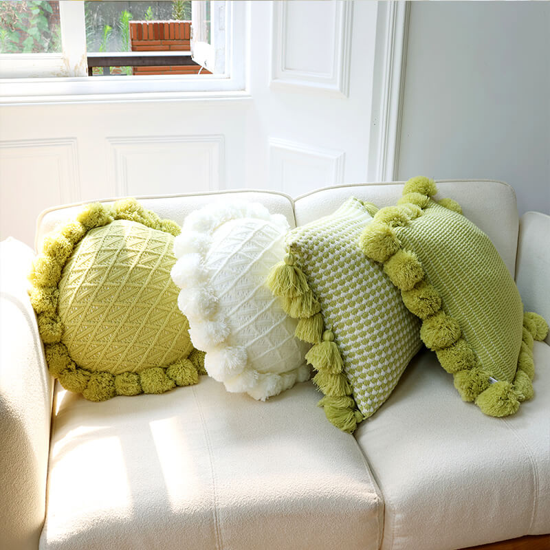 Petit oreiller à pampilles tricoté, support lombaire frais pour salon, chevet