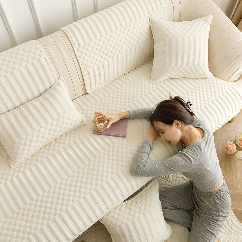 Cuscino per divano in peluche in stile bianco crema, tessuto di copertura per divano in velluto di cristallo a quattro sezioni 