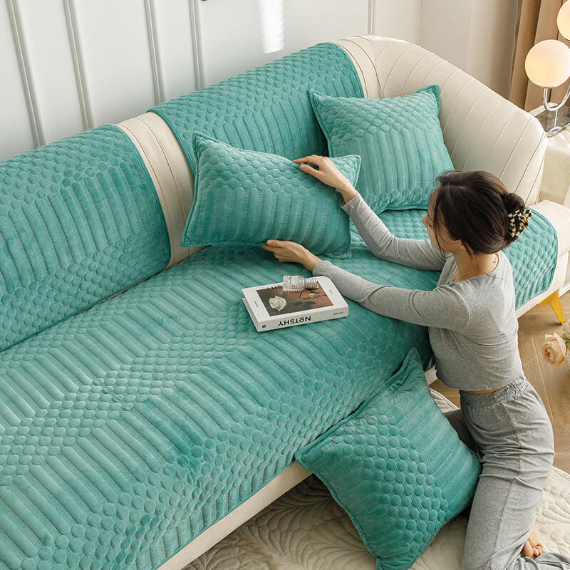 Cuscino per divano in peluche in stile bianco crema, tessuto di copertura per divano in velluto di cristallo a quattro sezioni 