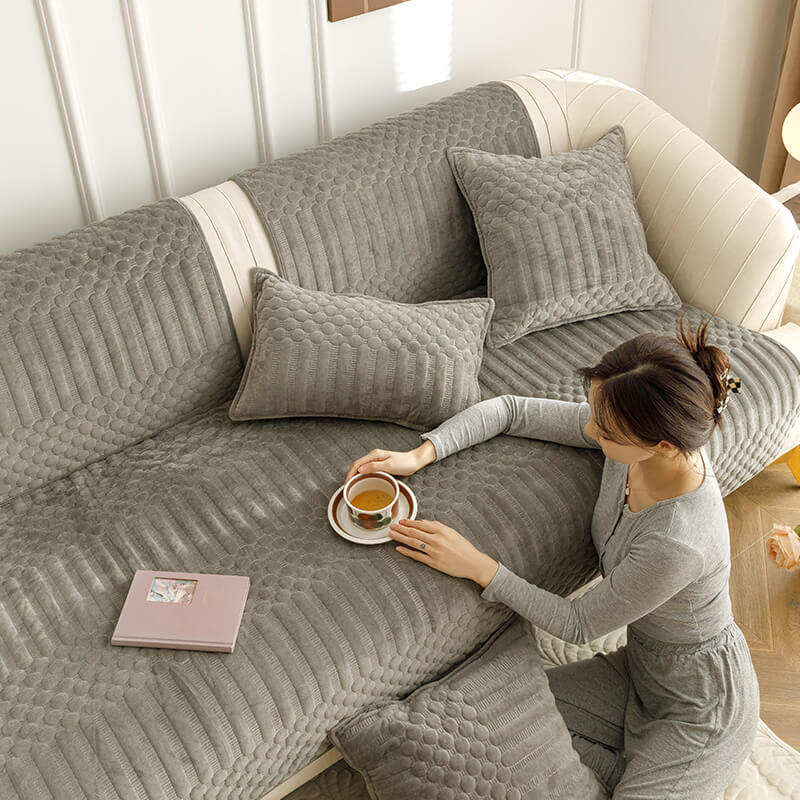 Cream white ins style plush sofa cushion, crystal velvet four grade section sofa cover cloth